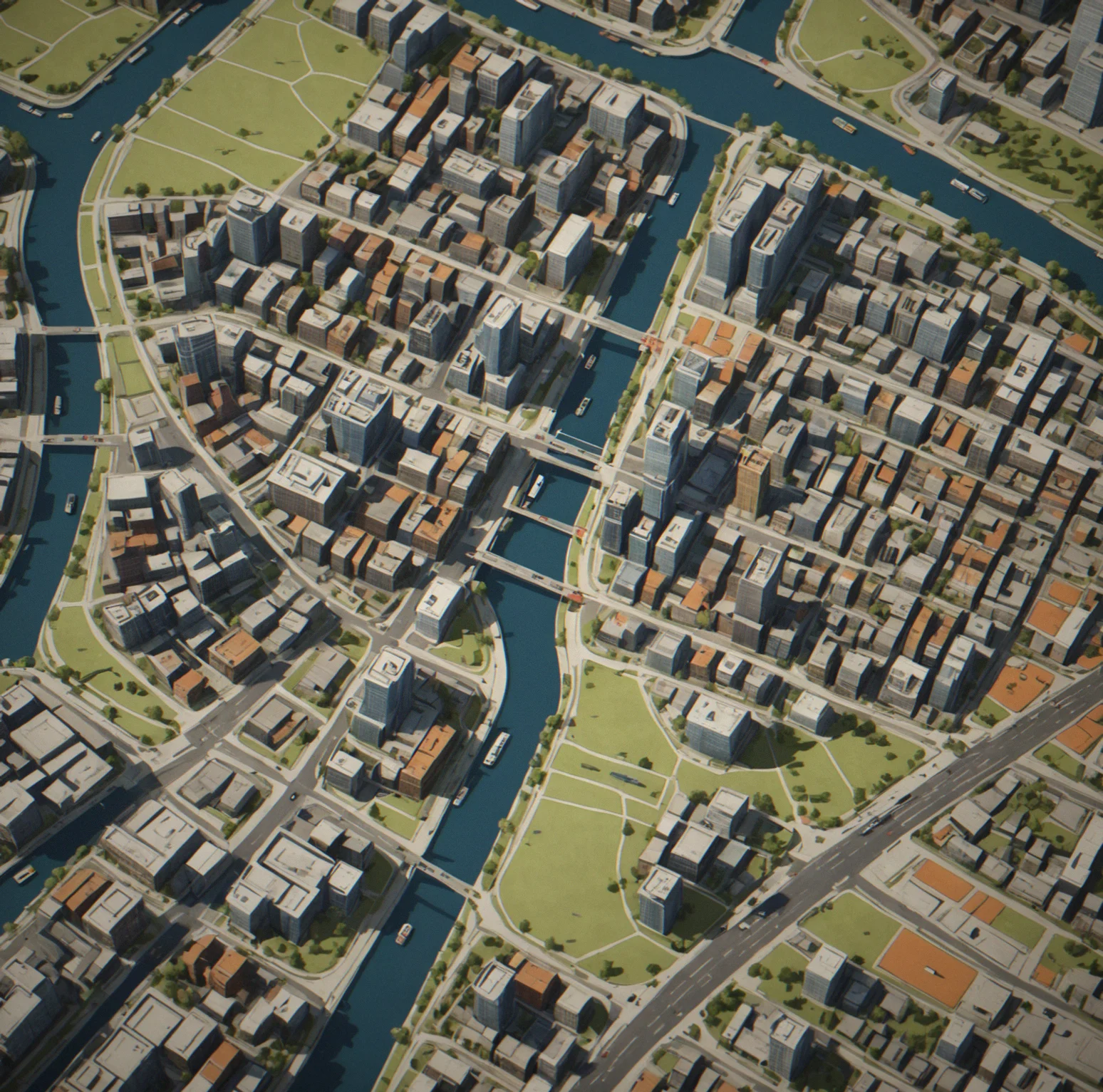 Annotated city map showing district boundaries, elevation changes, traffic density zones, and geographical constraints