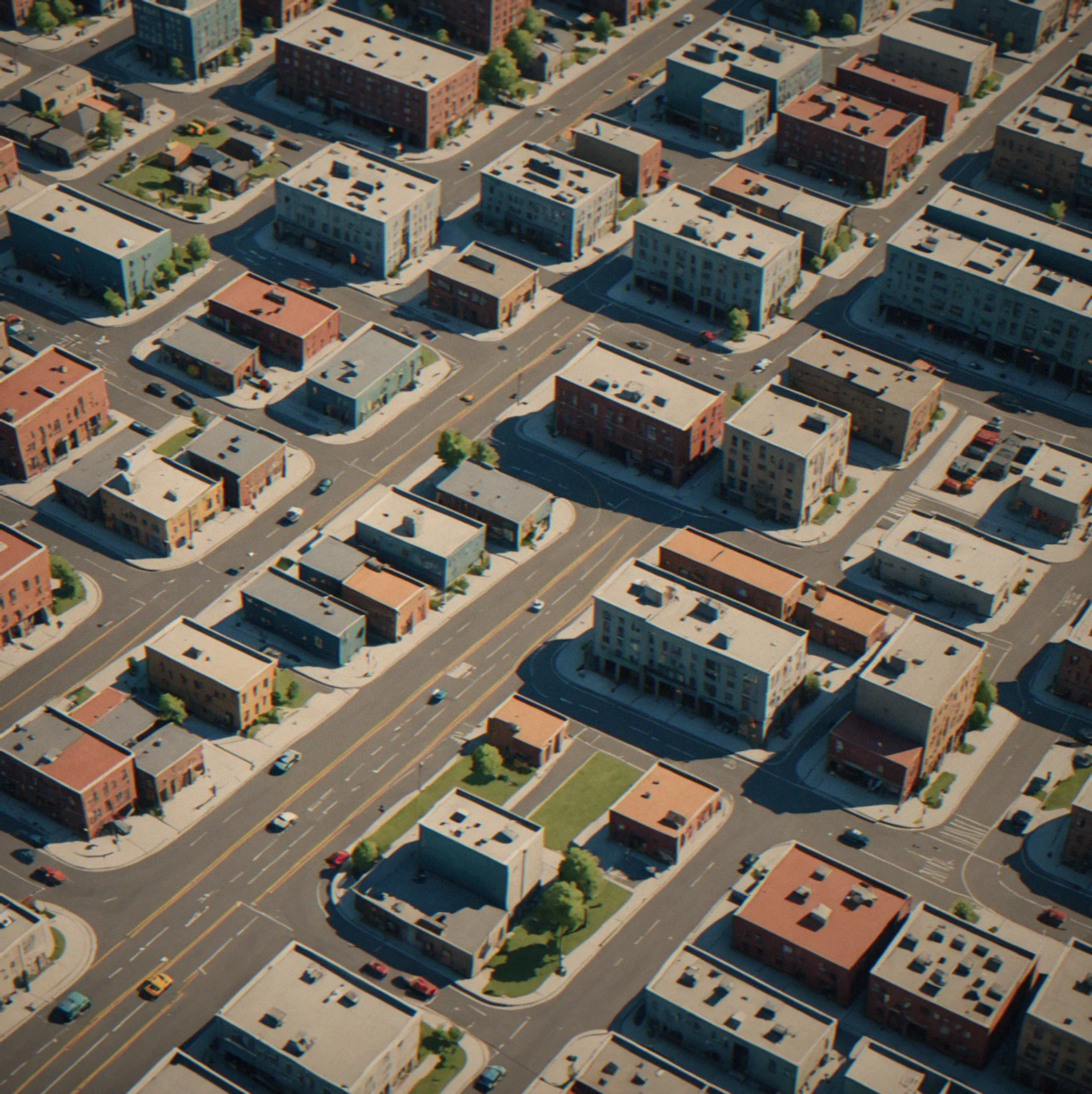 Comparison view of downtown high-density delivery area versus suburban sprawl with delivery truck route overlays