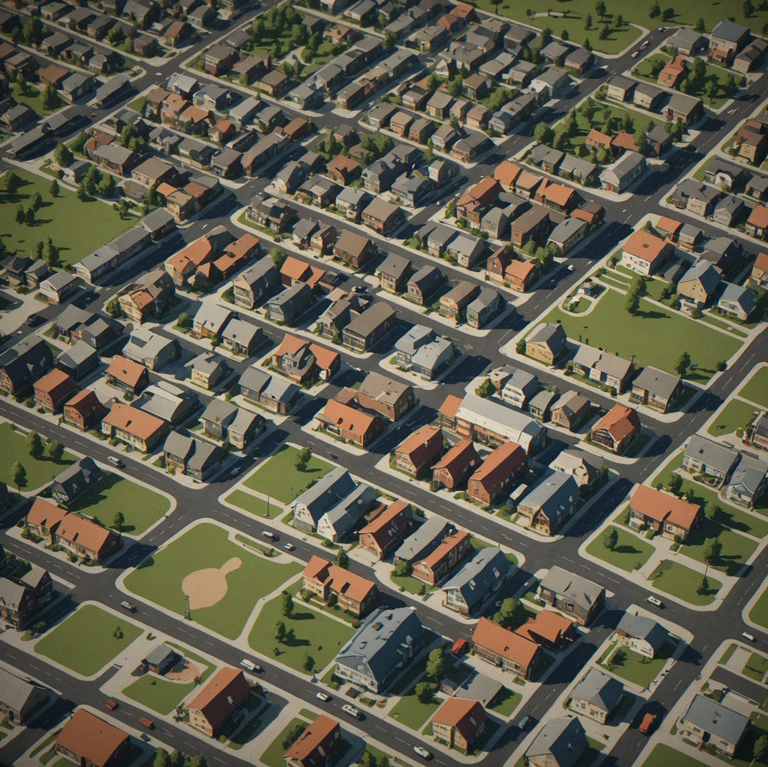 Suburban neighborhoods scattered across the map with delivery stops spread out thinly, connected by longer routes, one hub trying to cover over 60 stops